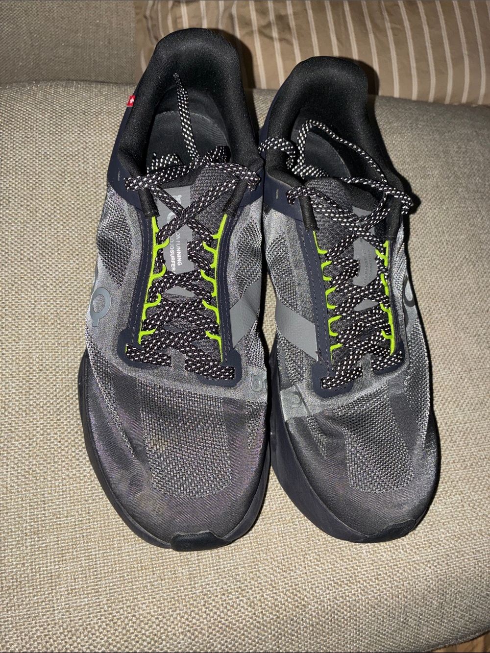 On Running Gray and Neon Green Performance Sneakers